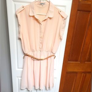 🍒 Blush Peachy Pink Collared Shirt Dress with Belt size XL